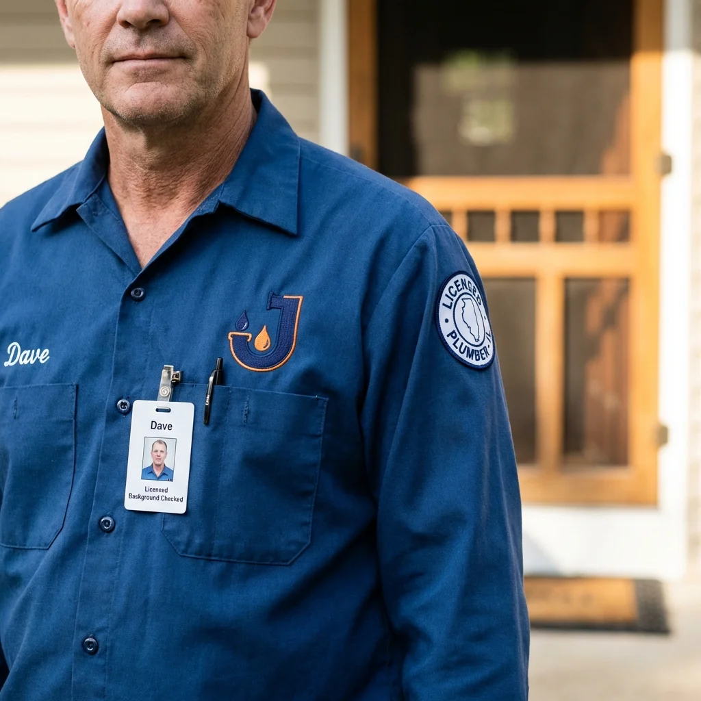 Licensed plumber showing ID badge in Weaverville, NC