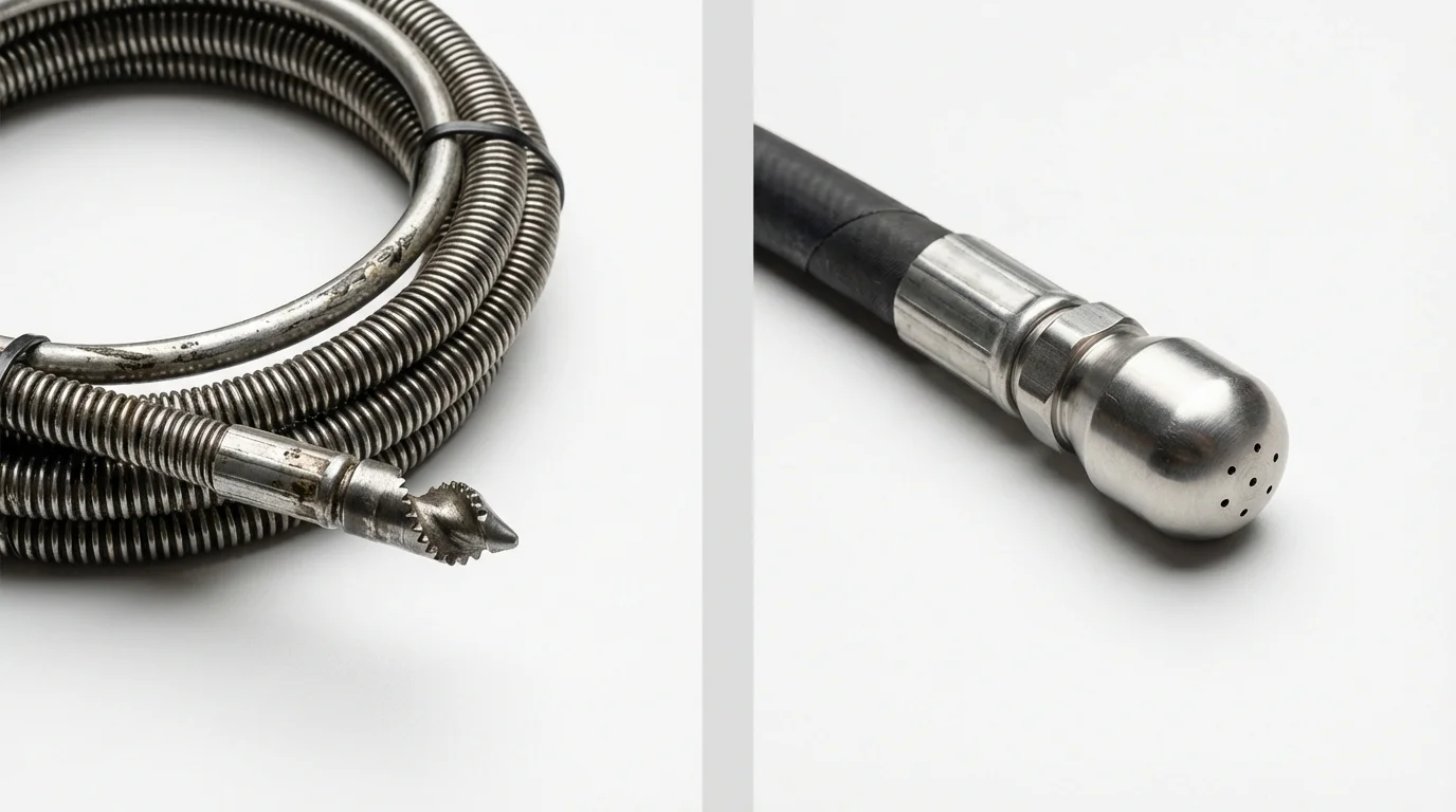 Drain snake cable and hydro jetting nozzle used for drain cleaning in Weaverville, NC