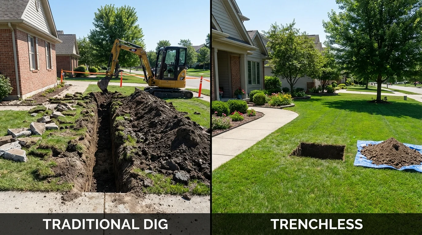 Trenchless sewer repair with minimal yard damage versus traditional excavation in Weaverville, NC